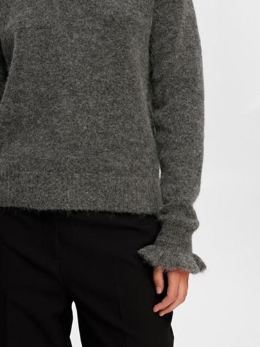 Tröjor&Koftor - Slfsia ras knit frill cuff o-neck – medium grey melange